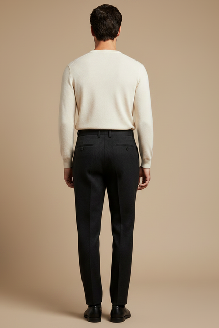 Pantalon À Pince Noir Texturé Laine Plissé Homme - vue 2