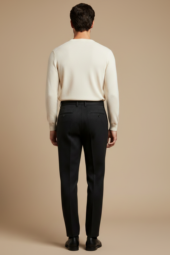 Pantalon À Pince Noir Texturé Laine Plissé Homme - vue 2