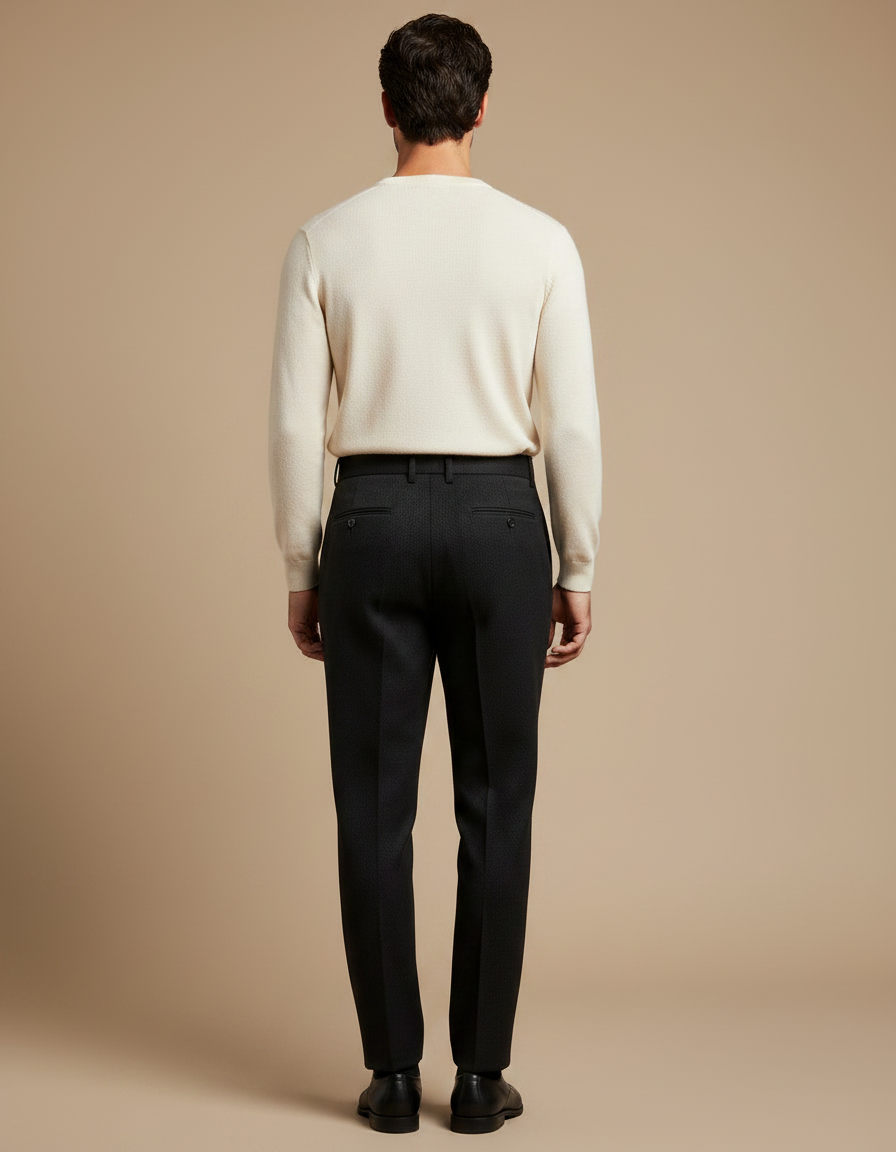 Pantalon À Pince Noir Texturé Laine Plissé Homme - vue 2