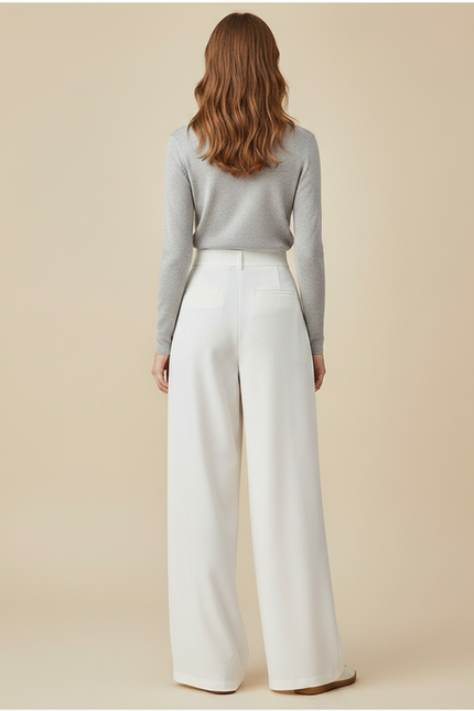 Pantalon À Pince Blanc Fluide Ample Élégant Femme - Polyester - vue 2