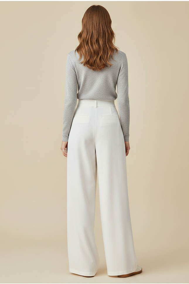 Pantalon À Pince Blanc Fluide Ample Élégant Femme - Polyester - vue 2