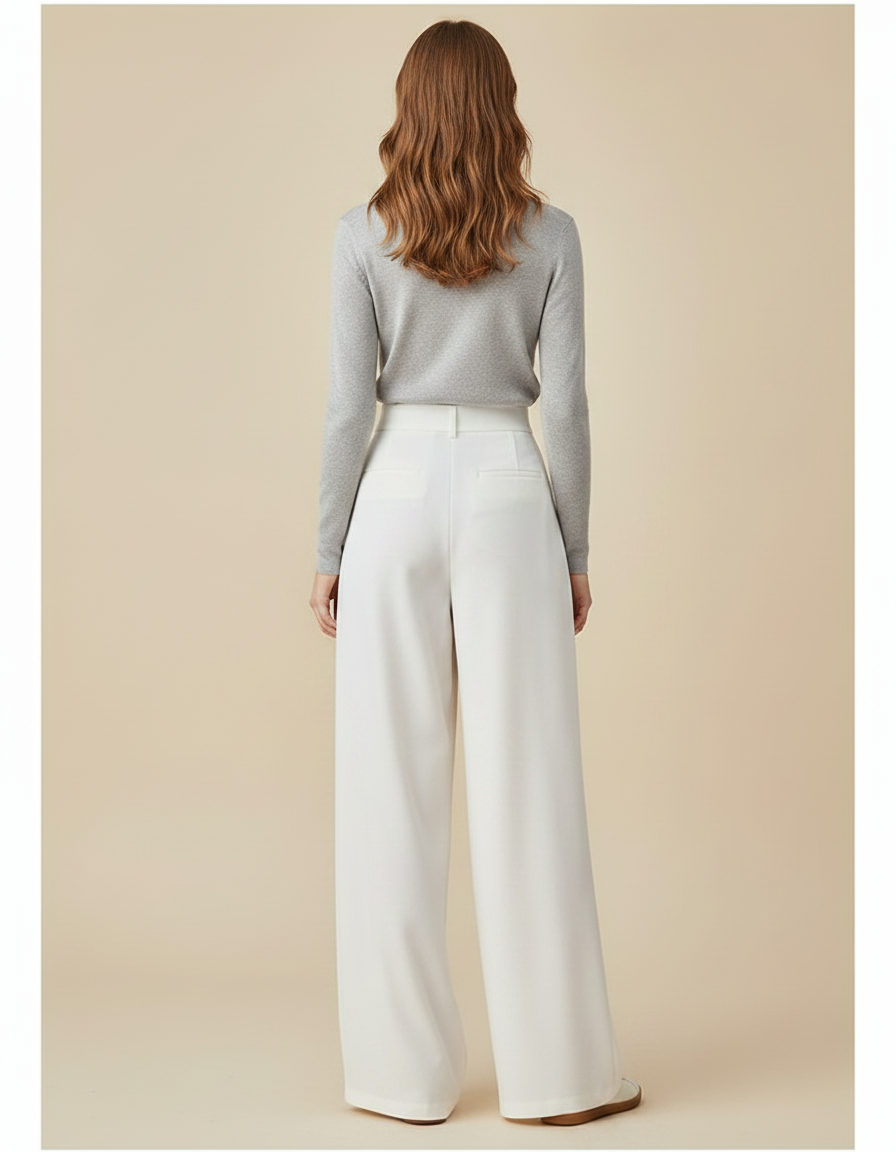 Pantalon À Pince Blanc Fluide Ample Élégant Femme - Polyester - vue 2