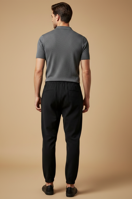 Pantalon À Pince Noir Ample Cordon Décontracté Lin Homme - vue 2