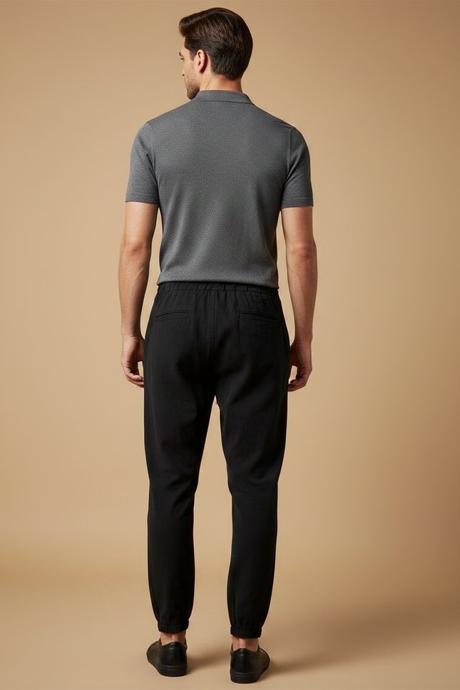 Pantalon À Pince Noir Ample Cordon Décontracté Lin Homme - vue 2