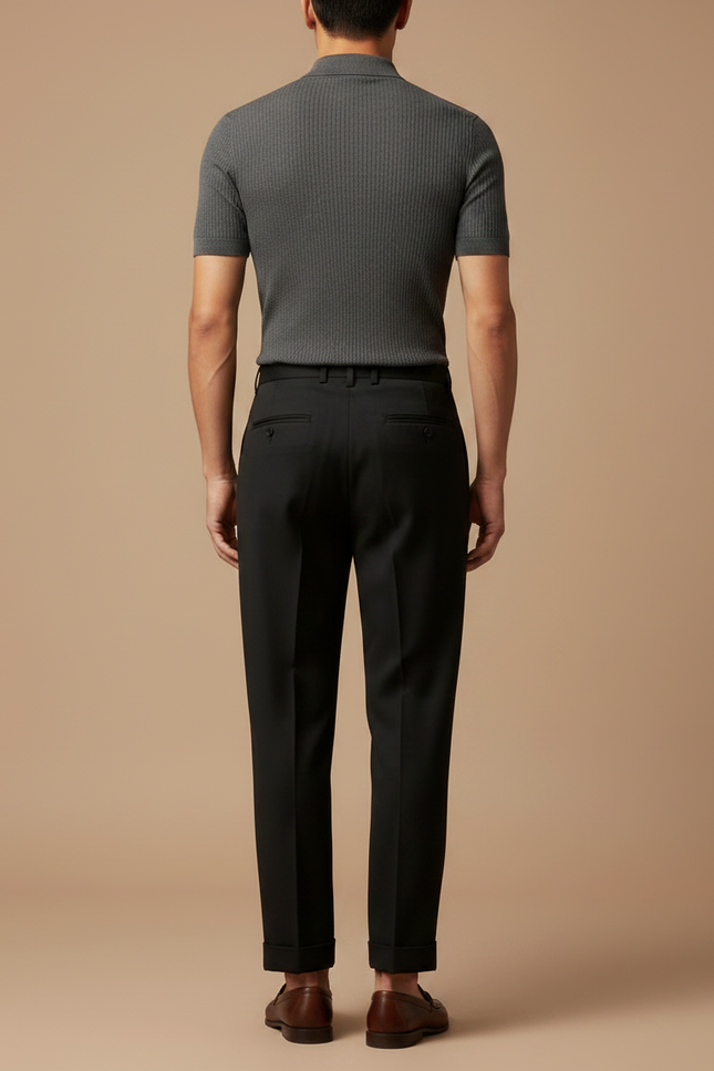 Pantalon À Pince Noir Plissé Élégant Droit Homme - Gabardine - vue 2