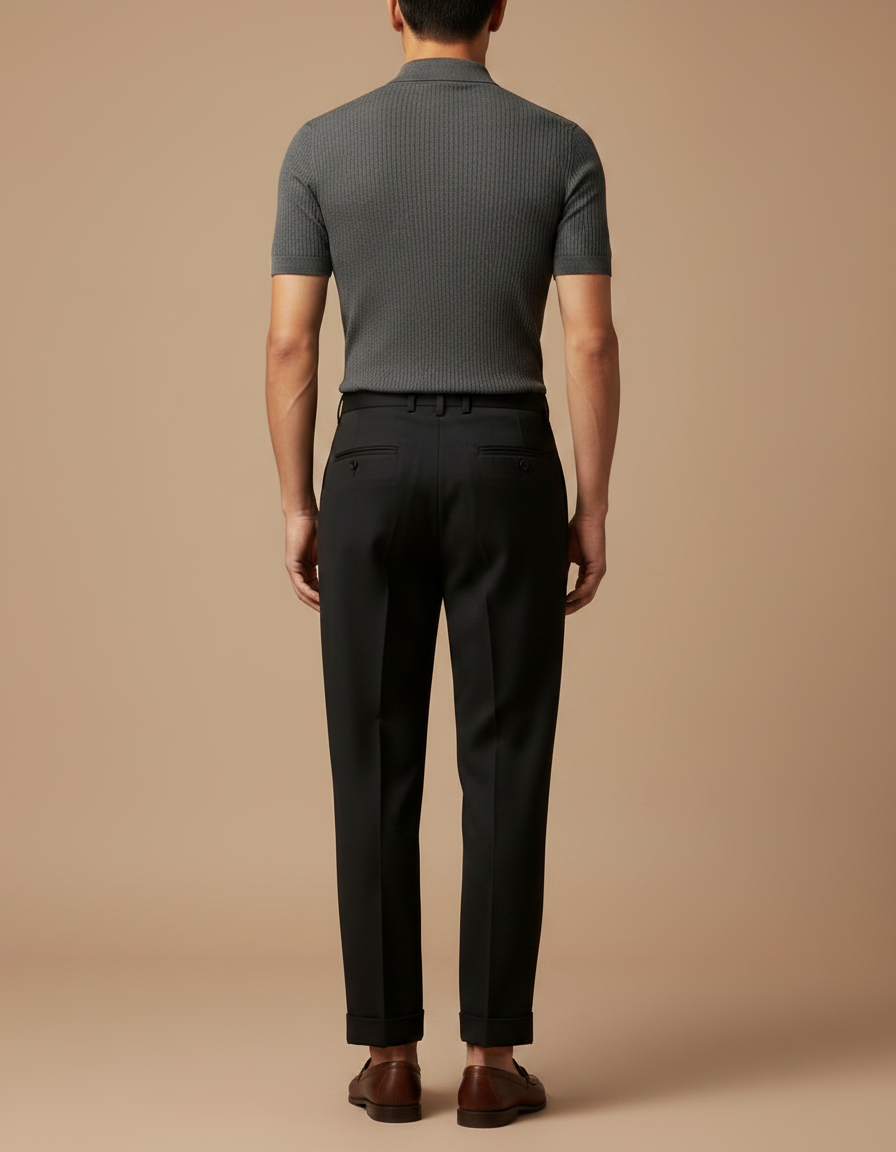 Pantalon À Pince Noir Plissé Élégant Droit Homme - Gabardine - vue 2