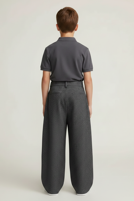 Pantalon À Pince Gris Rayé Ample Plissé Décontracté - Laine - vue 2