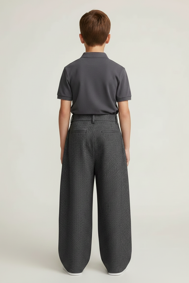 Pantalon À Pince Gris Rayé Ample Plissé Décontracté - Laine - vue 2