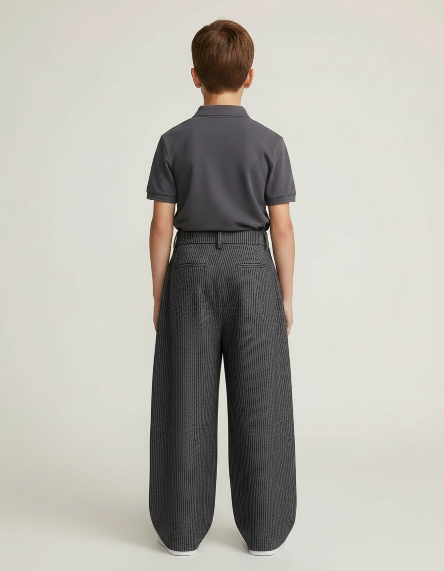 Pantalon À Pince Gris Rayé Ample Plissé Décontracté - Laine - vue 2