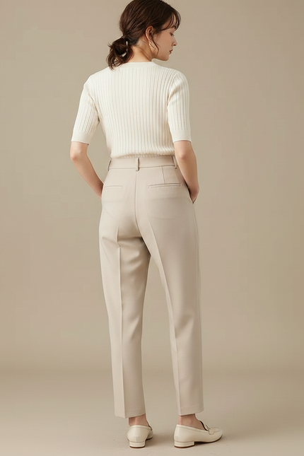 Pantalon À Pince Beige Taille Haute Élégant Fuselé Femme - Polyester - vue 2
