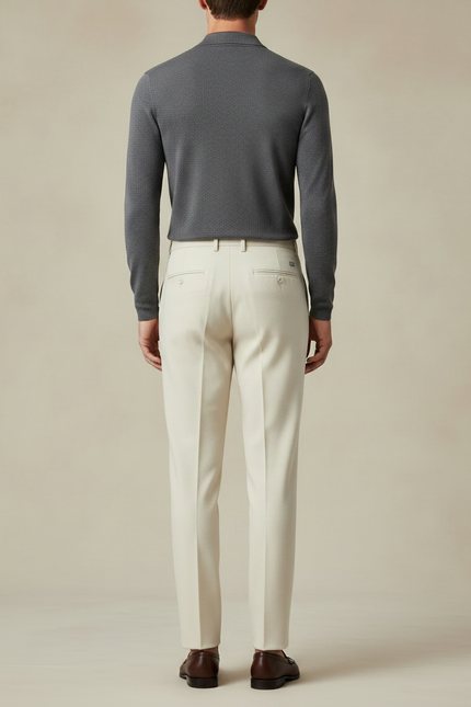 Pantalon À Pince Écru Plissé Droit Élégant Homme - Beige Gabardine - vue 2