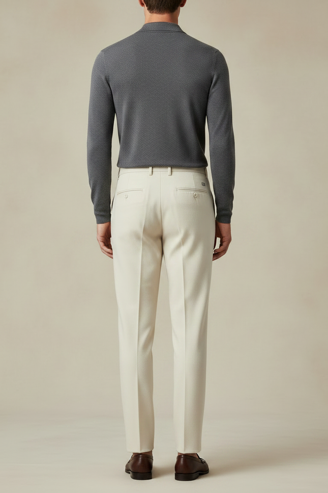 Pantalon À Pince Écru Plissé Droit Élégant Homme - Beige Gabardine - vue 2