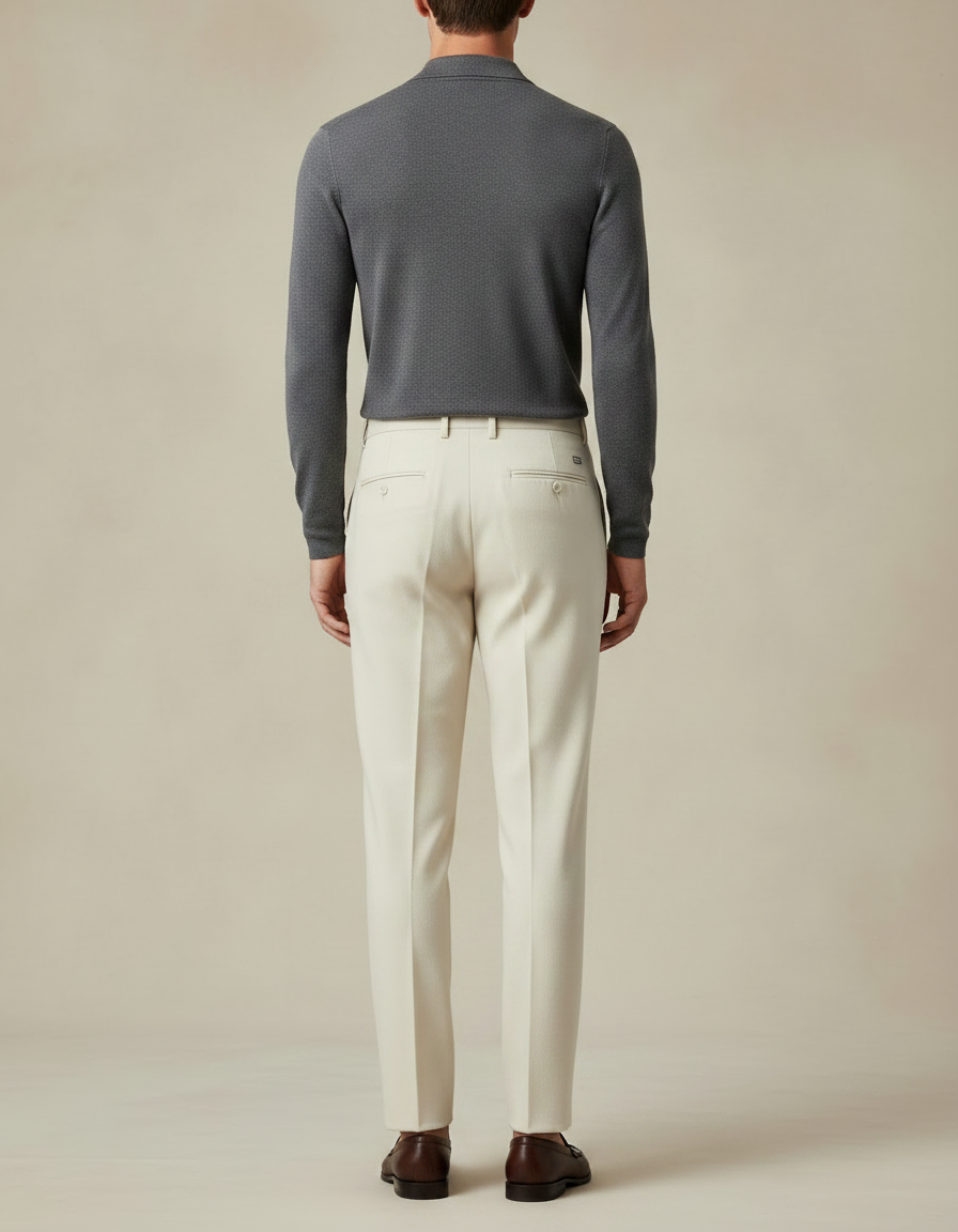 Pantalon À Pince Écru Plissé Droit Élégant Homme - Beige Gabardine - vue 2