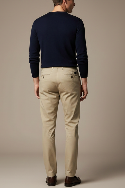 Pantalon À Pince Beige Plissé Coton Droit Homme - vue 2
