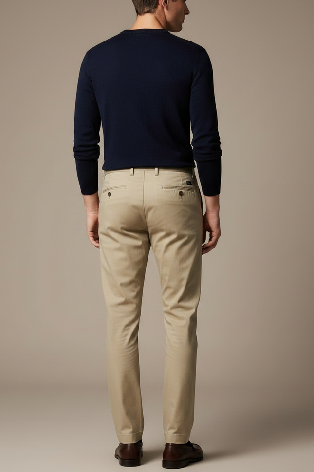Pantalon À Pince Beige Plissé Coton Droit Homme - vue 2