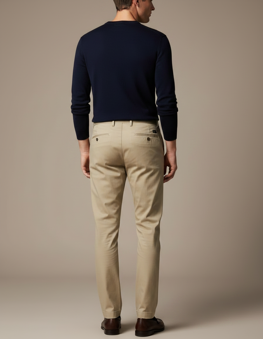 Pantalon À Pince Beige Plissé Coton Droit Homme - vue 2