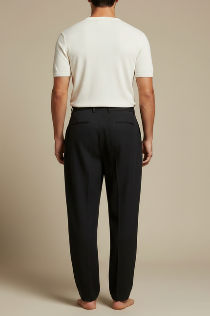 Pantalon À Pince Noir Ample Plissé Homme Chic - Gabardine - vue 2