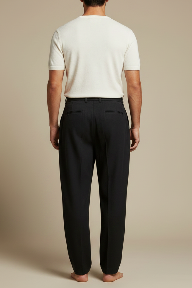 Pantalon À Pince Noir Ample Plissé Homme Chic - Gabardine - vue 2