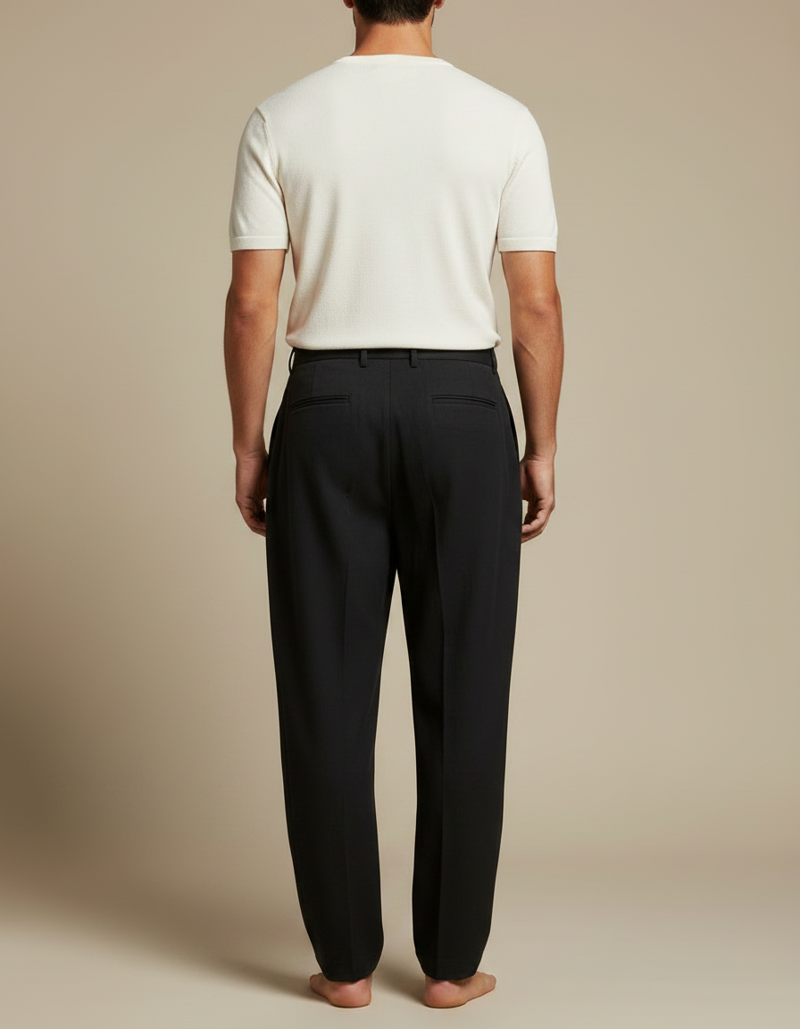 Pantalon À Pince Noir Ample Plissé Homme Chic - Gabardine - vue 2