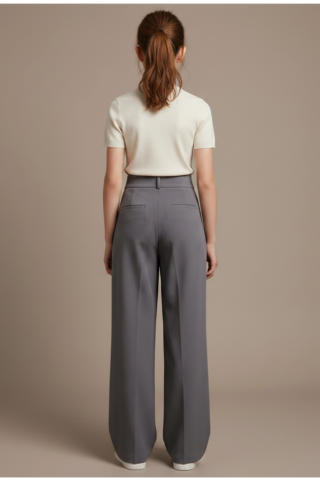 Pantalon À Pince Gris Ample Plissé Décontracté Fluide - Polyester - vue 2