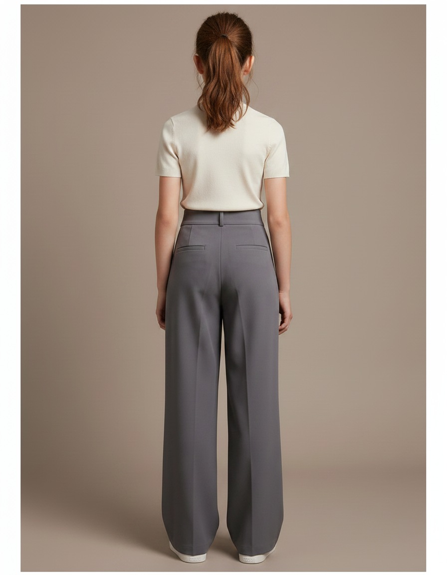 Pantalon À Pince Gris Ample Plissé Décontracté Fluide - Polyester - vue 2