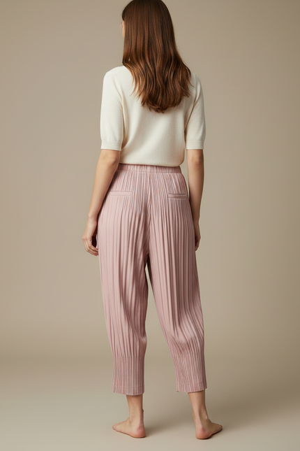 Pantalon À Pince Plissé Rose Fluide Confortable - Polyester - vue 2