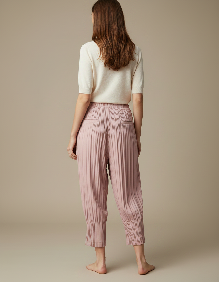Pantalon À Pince Plissé Rose Fluide Confortable - Polyester - vue 2