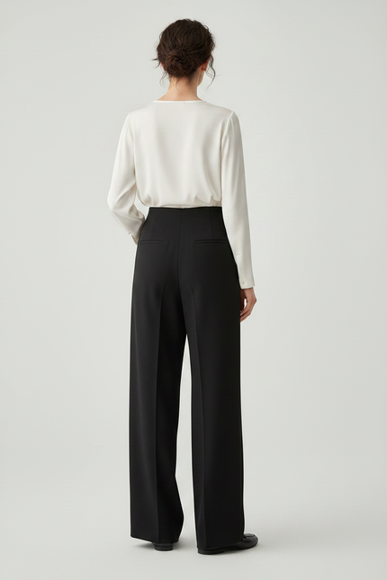 Pantalon À Pince Noir Fluide Ample Élégant Femme - Polyester - vue 2
