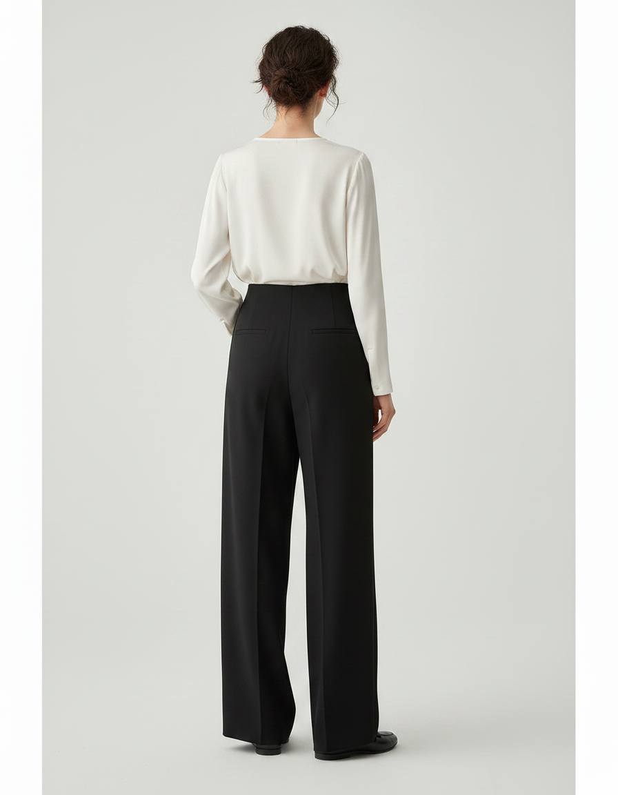 Pantalon À Pince Noir Fluide Ample Élégant Femme - Polyester - vue 2