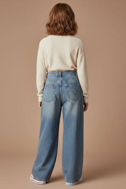 Pantalon À Pince Denim Large Strass Fille Hiver - Bleu Jean - vue 2
