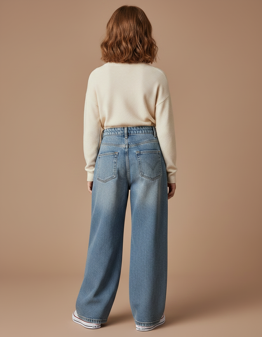 Pantalon À Pince Denim Large Strass Fille Hiver - Bleu Jean - vue 2