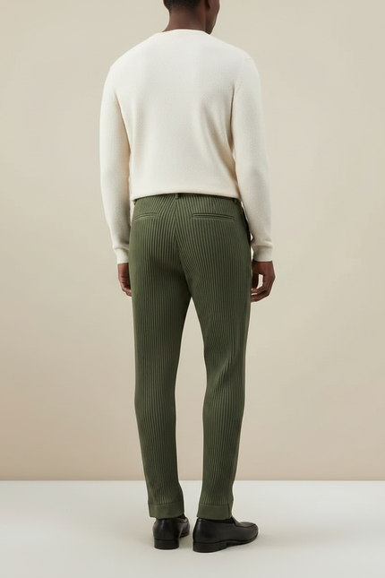 Pantalon À Pince Plissé Vert Kaki Droit Décontracté Homme - Polyester - vue 2