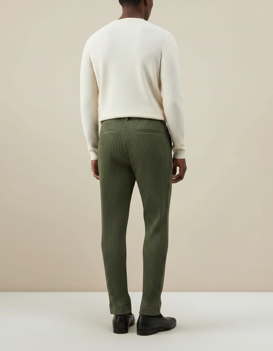 Pantalon À Pince Plissé Vert Kaki Droit Décontracté Homme - Polyester - vue 2