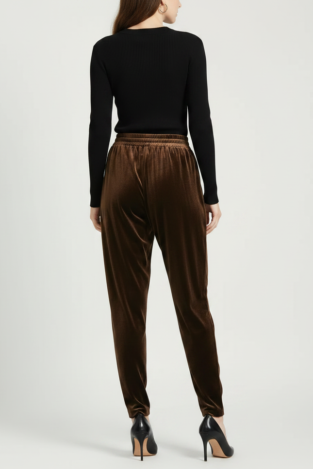 Pantalon À Pince Marron Velours Fluide Ample Femme - vue 2
