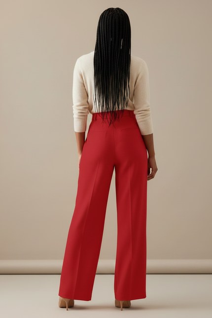 Pantalon À Pince Rouge Droit Fluide Élégant Femme - Viscose - vue 2
