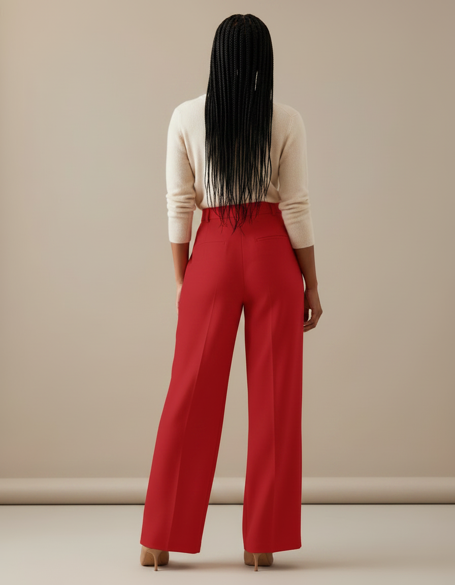 Pantalon À Pince Rouge Droit Fluide Élégant Femme - Viscose - vue 2