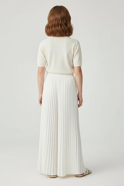 Pantalon À Pince Blanc Plissé Ample Fluide Élégant - Polyester - vue 2