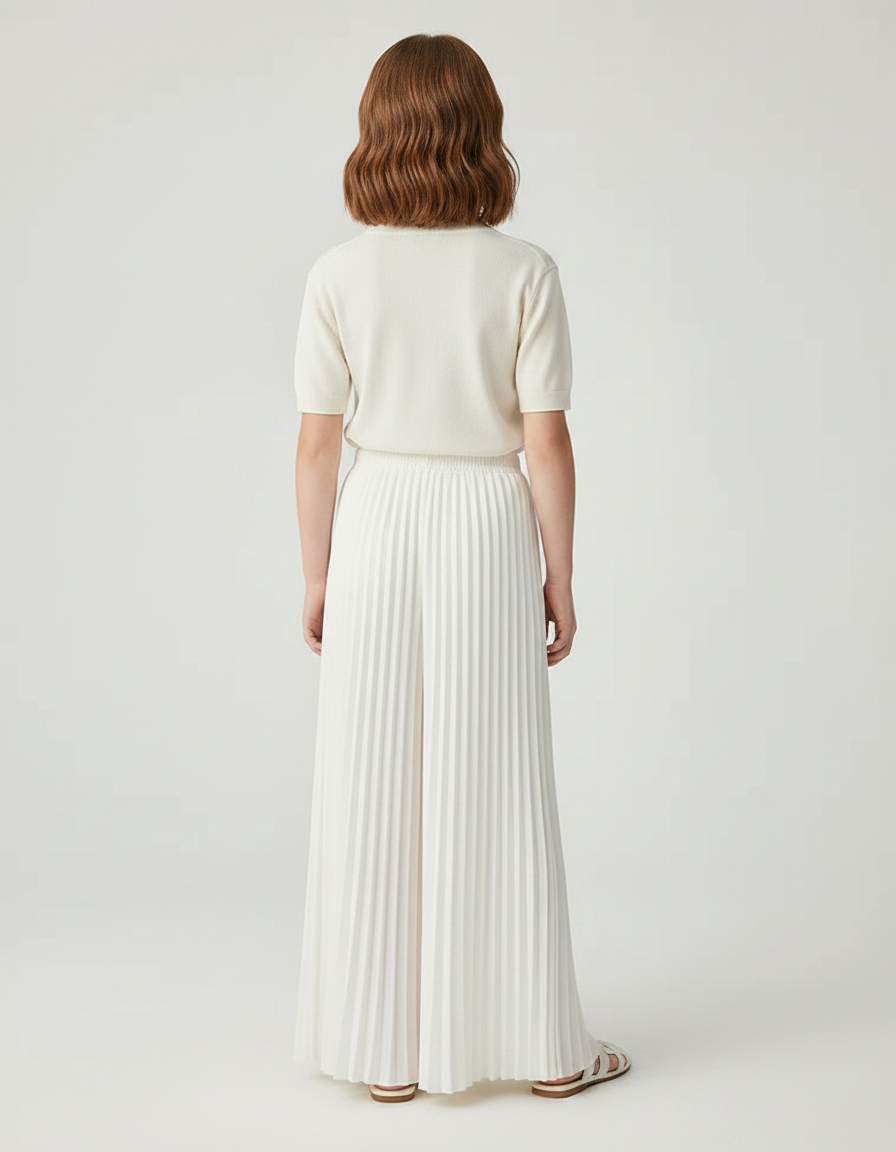Pantalon À Pince Blanc Plissé Ample Fluide Élégant - Polyester - vue 2