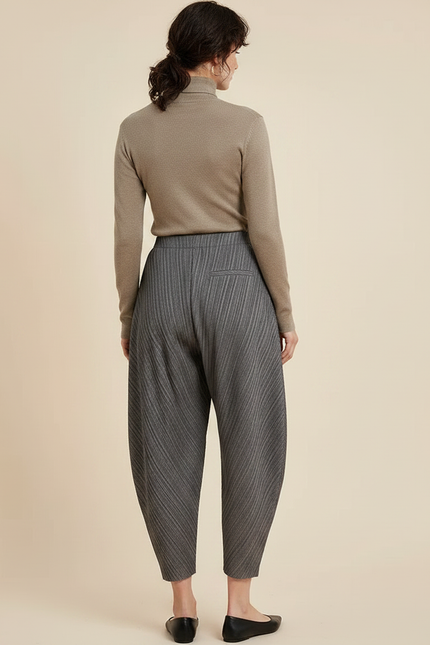 Pantalon À Pince Plissé Gris Ample Décontracté Femme - Polyester - vue 2
