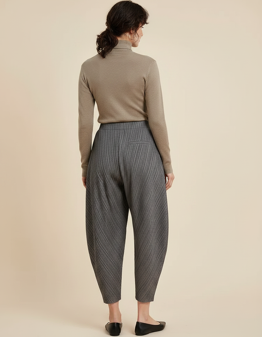 Pantalon À Pince Plissé Gris Ample Décontracté Femme - Polyester - vue 2