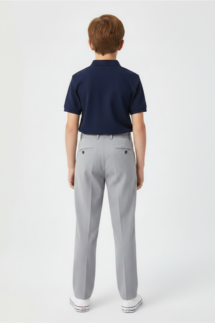 Pantalon À Pince Gris Droit Plissé Garçon Élégant - Gabardine - vue 2