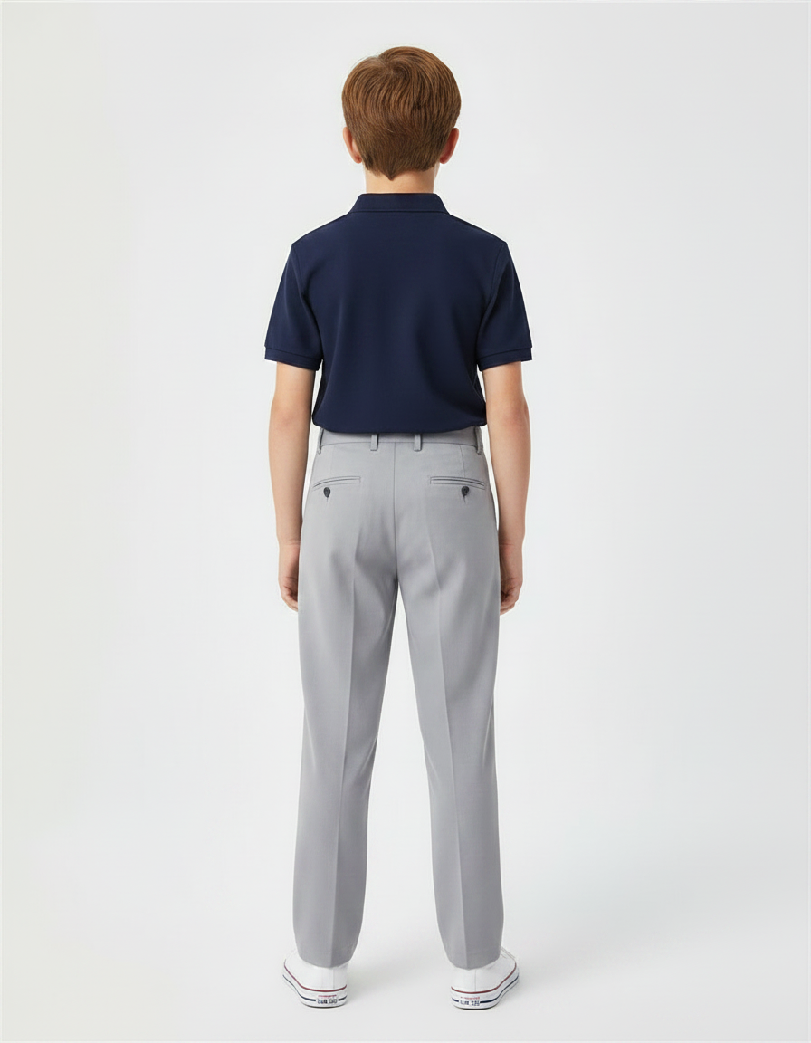 Pantalon À Pince Gris Droit Plissé Garçon Élégant - Gabardine - vue 2