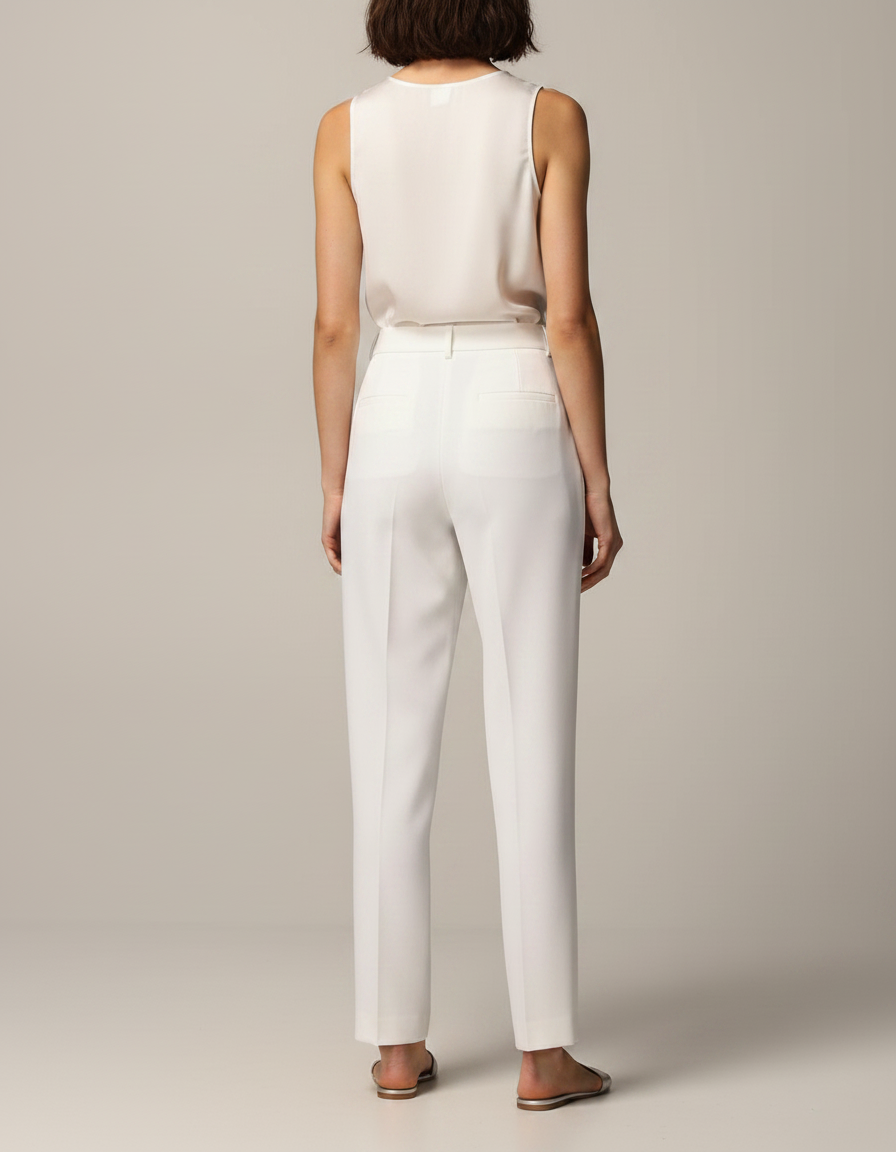 Pantalon À Pince Blanc Droit Fluide Élégant Femme - Polyester - vue 2