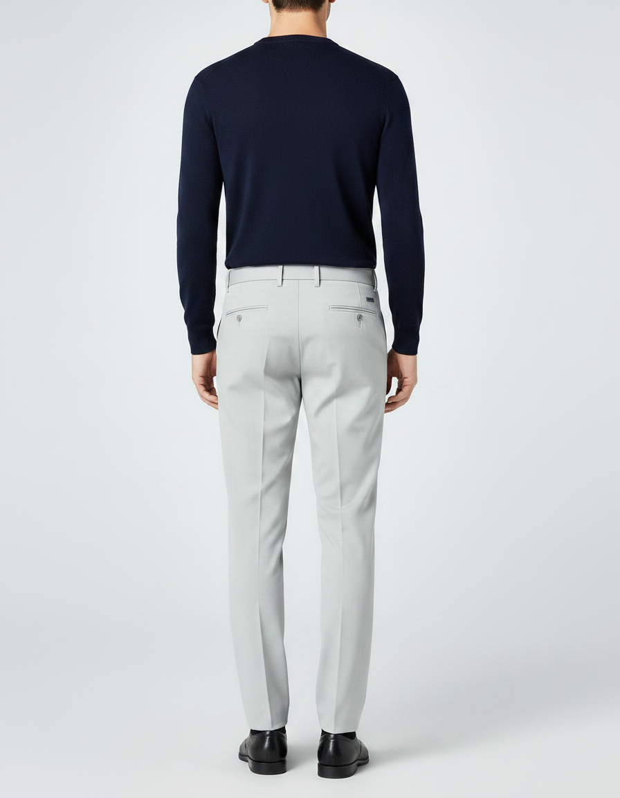Pantalon À Pince Gris Clair Ceinture Élégant Homme - Gabardine - vue 2