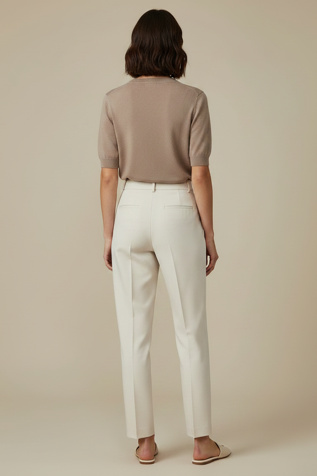 Pantalon À Pince Crème Droit Élégant Décontracté Femme - Blanc Polyester - vue 2