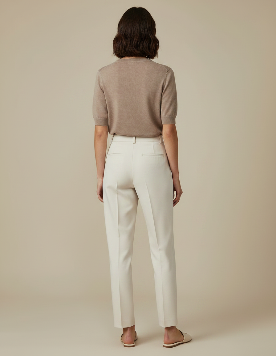 Pantalon À Pince Crème Droit Élégant Décontracté Femme - Blanc Polyester - vue 2