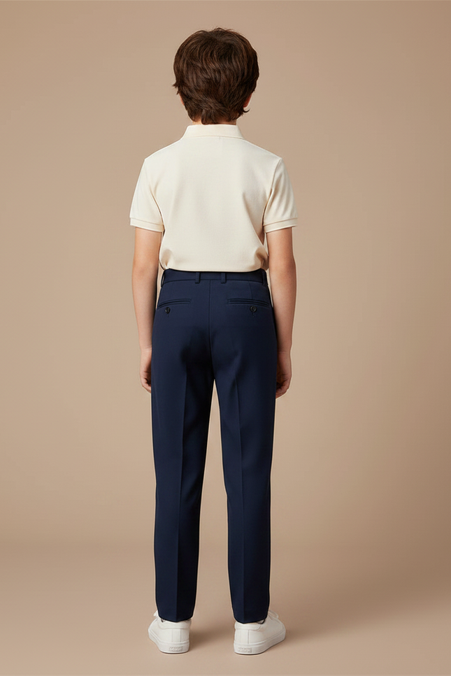 Pantalon À Pince Bleu Marine Droit Élégant Garçon - Gabardine - vue 2