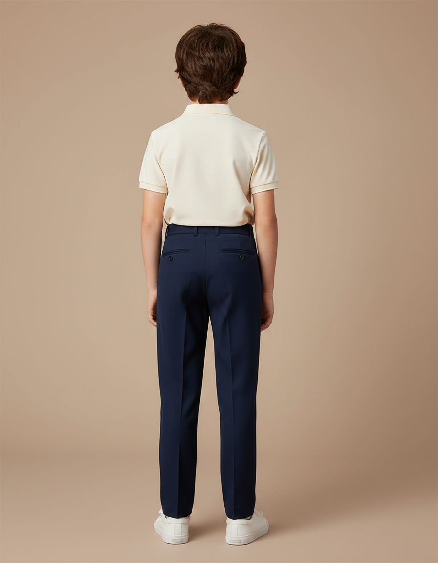Pantalon À Pince Bleu Marine Droit Élégant Garçon - Gabardine - vue 2