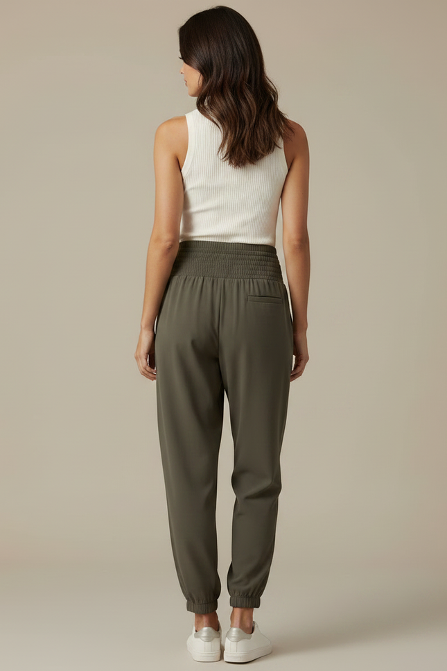 Pantalon À Pince Kaki Taille Haute Côtelé Fuselé Femme - Polyester - vue 2