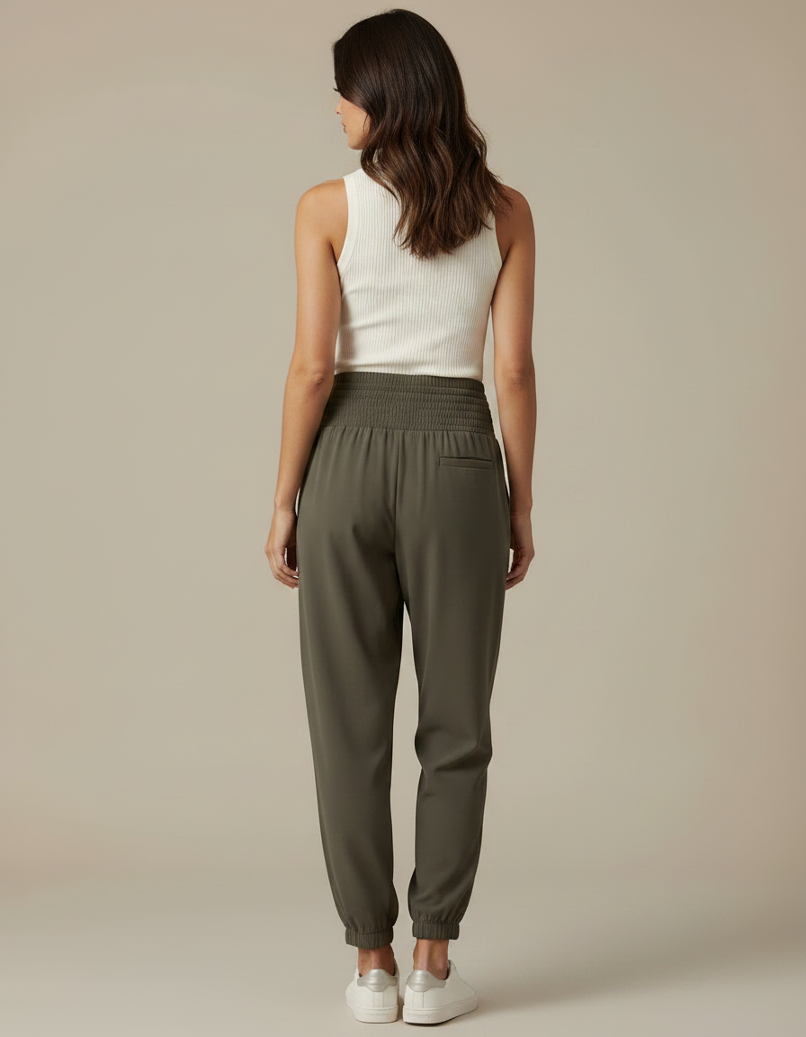 Pantalon À Pince Kaki Taille Haute Côtelé Fuselé Femme - Polyester - vue 2
